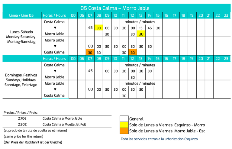 Bus Costa Calma Morro Jable Linea 5 Orario