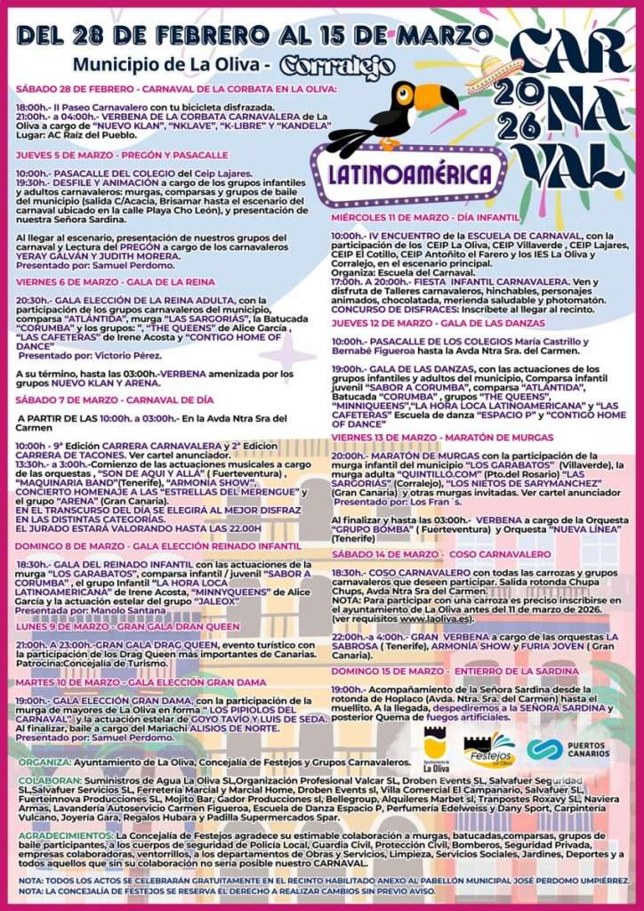 Programa Carnaval 2026 La Oliva Corralejo Fuerteventura